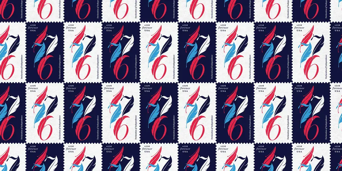 1776 megtervezve: Juan Carlos Pagan bélyege Amerika 250. születésnapjára